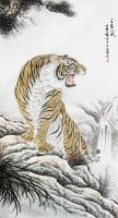 艺术家石海博收藏:三只老虎，国画动物画，《王者之风》，六尺整张，70×120c【图1】