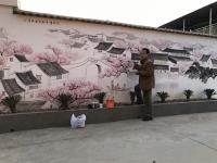 艺术家粟盛林收藏:2月13日绘制完毕，8米江南水乡风情壁画，拍照留念。很辛苦，【图3】