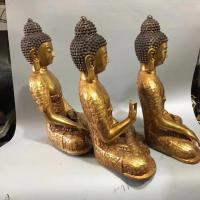 艺术家东方古玩城堡收藏:老铜镀金坐佛像西方三圣铜佛像摆件一套,尺寸细节如图,【图4】