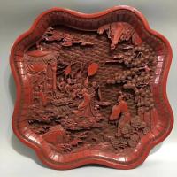 艺术家东方古玩城堡收藏:回流老漆器剔红浮雕人物故事图漆器大盘摆件,尺寸细节如图,喜欢【图1】