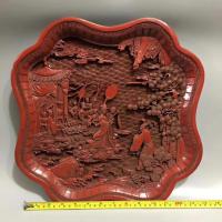 艺术家东方古玩城堡收藏:回流老漆器剔红浮雕人物故事图漆器大盘摆件,尺寸细节如图,喜欢【图5】