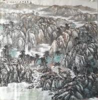 艺术家马海伟日记:国画《一湖清音半山云》,八尺斗方(124*124),马海伟【图1】