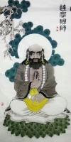 艺术家谷风日记:国画人物系列《达摩祖师》，麻衣布鞋手搓珠，品茶论剑谈经书。
【图0】
