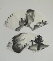 艺术家陈宗林日记:晨起练笔，完成扇面两幅《凭栏远眺》《渔歌晚唱》，国画山水《快【图0】