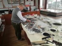 艺术家陈宗林日记:晨起练笔,完成扇面两幅《凭栏远眺》《渔歌晚唱》,国画山水《快【图1】