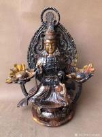 艺术家东方古玩城堡收藏:回流老牛角雕刻观音佛像摆件,细节如图,尺寸34×27×17厘【图0】