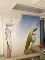 艺术家周海波日记:《优雅的孔雀》.   欧式风格壁画进行中.把灰调子做到很统一【图0】
