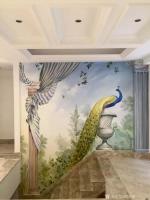 艺术家周海波日记:《优雅的孔雀》. 欧式风格壁画进行中.把灰调子做到很统一【图2】