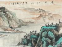 艺术家祝汉山日记:小六尺180/70,国画《万里江山秀》,青绿山水间,祥云绕天【图3】