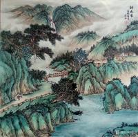 艺术家墨丹日记:两幅斗方山水，《溪山行舟》、《访友图》，墨丹【图1】