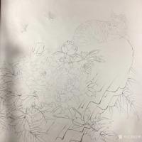 艺术家汪林日记:工笔画作品《赏花观蝶》新完成，尺寸60x60cm，分享给大家【图0】