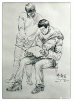 艺术家覃莽日记:我的自画像速写赏析
头部为第一主体,手为第二主体,所以要画【图4】