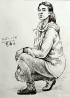 艺术家覃莽日记:我的自画像速写赏析
头部为第一主体,手为第二主体,所以要画【图5】