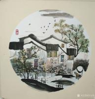 艺术家吉大华日记:国画山水画小品《江南水乡》系列习作,供大家赏评。50*50c【图1】