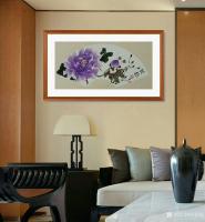 艺术家何跃起日记:国画牡丹扇面3幅,附上墙效果图,家庭有画,氛围完全不同了,艺【图1】