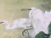 艺术家汪林日记:工笔花鸟画《荷塘双鹭》，完成（定制作品），尺寸180×97c【图0】