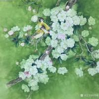 艺术家刘慧敏日记:炎炎夏日,需要一丝清凉,绿色底调的花鸟画,希望能带给你清爽。【图1】