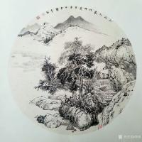 艺术家李高日记:国画《山水人家》
本周画的一张山水画团扇,软卡,50*50【图0】