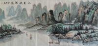 艺术家许贵才日记:国画山水画《江南帆影图》，尺寸69*140cm，
刚刚画的【图0】