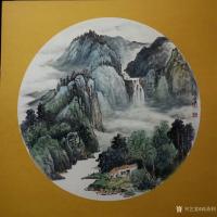 艺术家高勇利日记:国画山水画《春夏秋冬》,朋友定制的一套,50*50卡紙圓光。【图1】