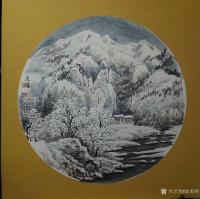 艺术家高勇利日记:国画山水画《春夏秋冬》,朋友定制的一套,50*50卡紙圓光。【图2】