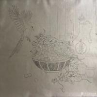 艺术家汪林日记:工笔花鸟画《有喜有酒》，新完成，尺寸60x60cm。喜欢可订【图0】