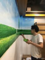 艺术家周海波日记:在深圳阳光湾畔,田园风光壁画开始施工,每个画家都是虔诚的背影【图2】