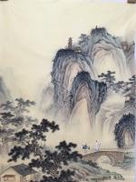 艺术家李伟成日记:客户私人订制的仿古山水画作品《出游图》,68*140cm【图1】