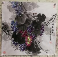 艺术家韩宗华日记:天热吃水果最爽,鲜艳欲滴又大又红的葡萄,尽情品尝。国画《农家【图0】