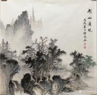 艺术家李伟成日记:国画仿古山水画五幅:《疏林闲窗》《溪山静幽》,《嘉木芳妍》,【图3】