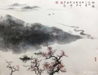 艺术家罗树辉日记:《乐道》,国画山水画,四尺斗方68x68cm,宁静的河水,悠【图0】