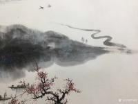 艺术家罗树辉日记:《乐道》,国画山水画,四尺斗方68x68cm,宁静的河水,悠【图1】