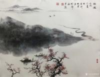 艺术家罗树辉日记:《乐道》,国画山水画,四尺斗方68x68cm,宁静的河水,悠【图5】