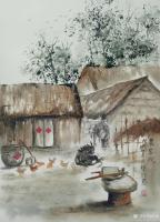 艺术家陈刚日记:近作《黄山松烟》,国画山水画,《农家院》。
享受38度高温【图1】