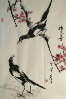 艺术家田君才日记:国画花鸟画~喜鹊系列《双喜》《喜上眉梢》《如意》《柳意新绿》【图0】