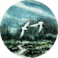 艺术家吴朝阳日记:爱情系列花鸟画《比翼双飞》,双鹤,双燕,双天鹅,尺寸四尺斗方【图1】