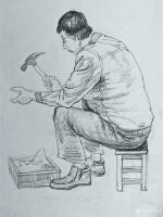 艺术家覃莽日记:课堂速写示范画三幅,《维修工》《眼睛男》【图0】