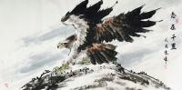 艺术家袁峰日记:本人作品《志在千里》国画雄鹰,尺寸四尺68*138cm,……【图0】
