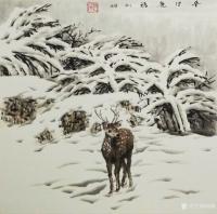 艺术家刘娟日记:《鹿溪霁雪》《冬日鹿语》国画动物画鹿,新作,四尺斗方68*6【图1】