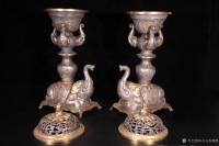 艺术家东方古玩城堡收藏:清代、鎏金银太平有有象灯台一对,造型精美大气,设计独特,大象【图2】