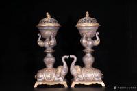 艺术家东方古玩城堡收藏:清代、鎏金银太平有有象灯台一对,造型精美大气,设计独特,大象【图3】