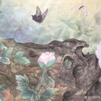 艺术家汪林日记:新作品《牡丹蝶来》工笔花鸟画,尺寸145x66cm,欢迎结缘【图0】