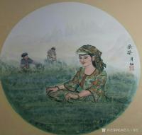 艺术家当代书画名家—缪月红日记:①《海边少女》40*39cm②《仕女小鸟图》34*33cm③【图2】