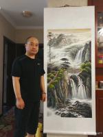 艺术家宁建华日记:《幽谷飞瀑》四尺竖幅国画彩墨山水画,已装裱,客户订单今天刚发【图0】