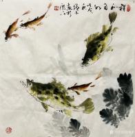 艺术家冯增木日记:《祥和自如》《泉清鱼乐》《》近作几幅斗方彩鱼,略施金粉,效果【图0】