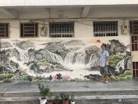 艺术家粟盛林日记:六米国画山水画完功!分享作品合影留念。【图3】