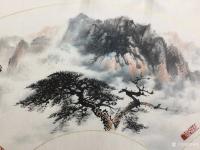 艺术家罗树辉日记:新创作扇面《远观》,国画苍松,请欣赏【图1】