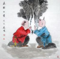 艺术家邢建明日记:国画人物画《送财》,《送财双童》,《来财》,《送财童子》,儿【图1】