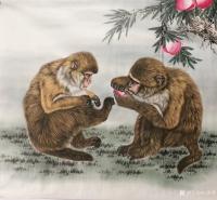 艺术家石海博日记:《猴乐图》,国画工笔画近作三幅,尺寸六尺斗方98x98cm,【图1】
