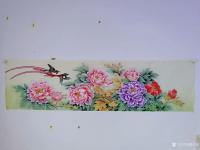 艺术家胡记领日记:六尺对开180*48厘米《富贵长寿》,国画工笔花鸟画。【图1】